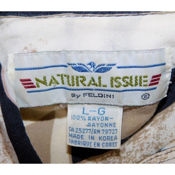 VTG Natural Issue By Feldini Men L Tan Black Geometric Shapes rayon Button Shirt - Picture 2 of 11